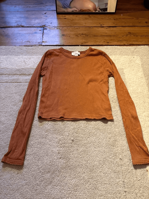 Sandro Rust Ribbed Long Sleeve Top